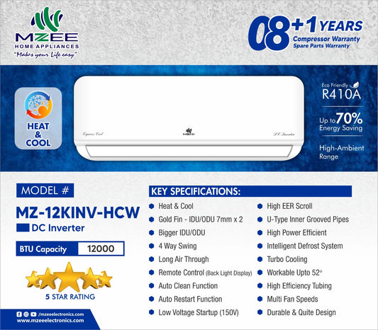 MZEE 1 Ton Dc Inverter Heat & Cool R 410A Model No:MZ-12KINV-HCW