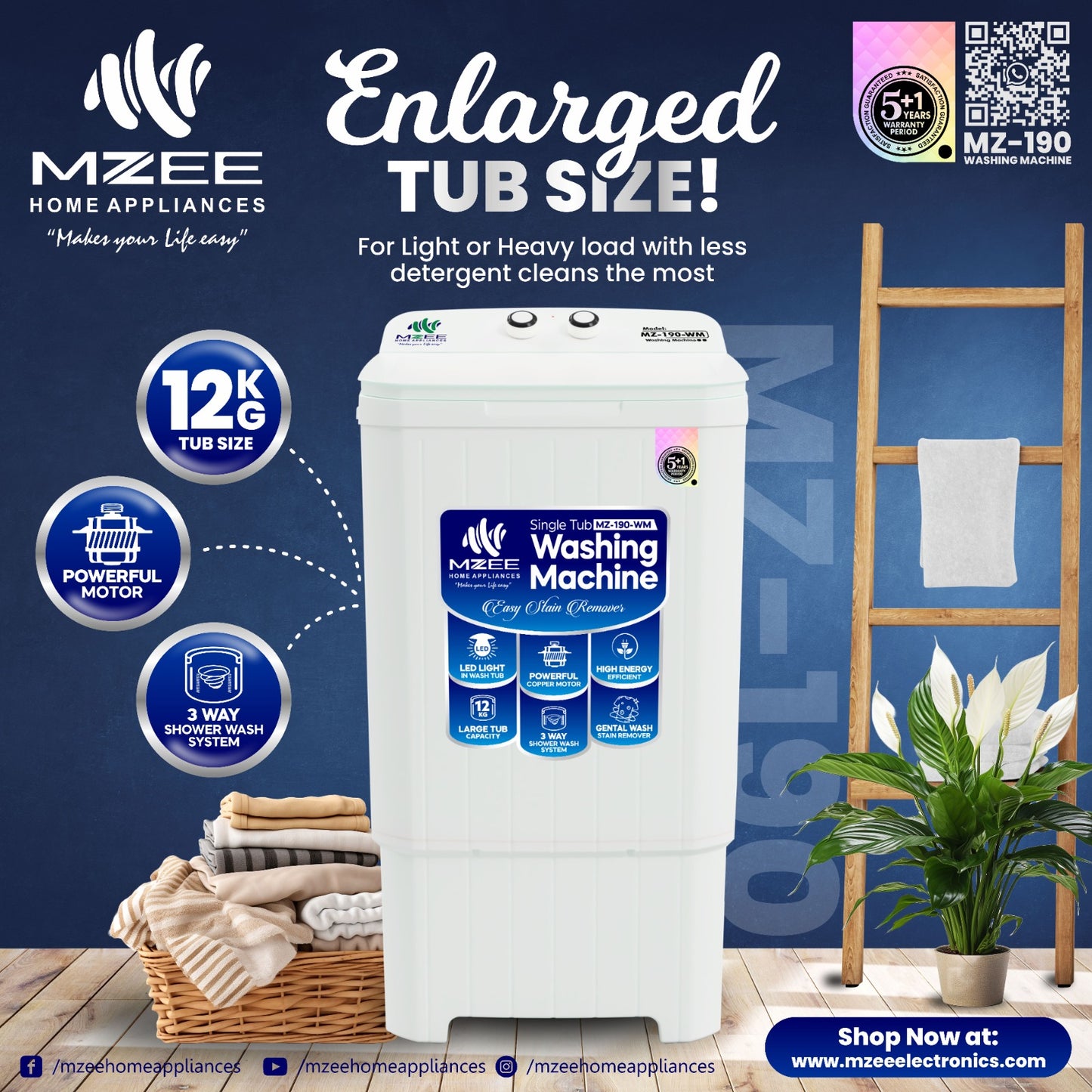 New Arrivals!! MZEE Single Tub Washing Machine Model No:MZ-190-WM