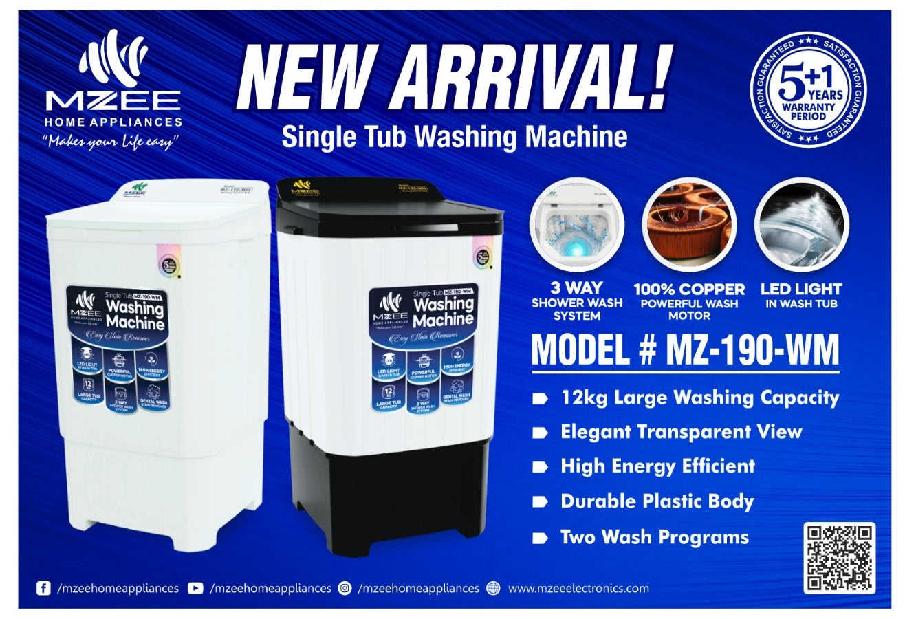 New Arrivals!! MZEE Single Tub Washing Machine Model No:MZ-190-WM